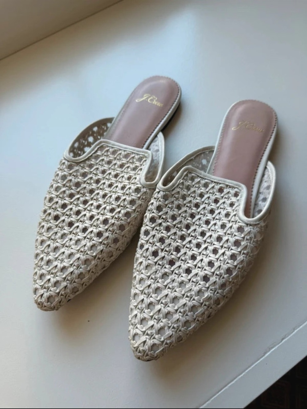 J. Crew Cream Woven Pointed-Toe Mules - Size 9.5